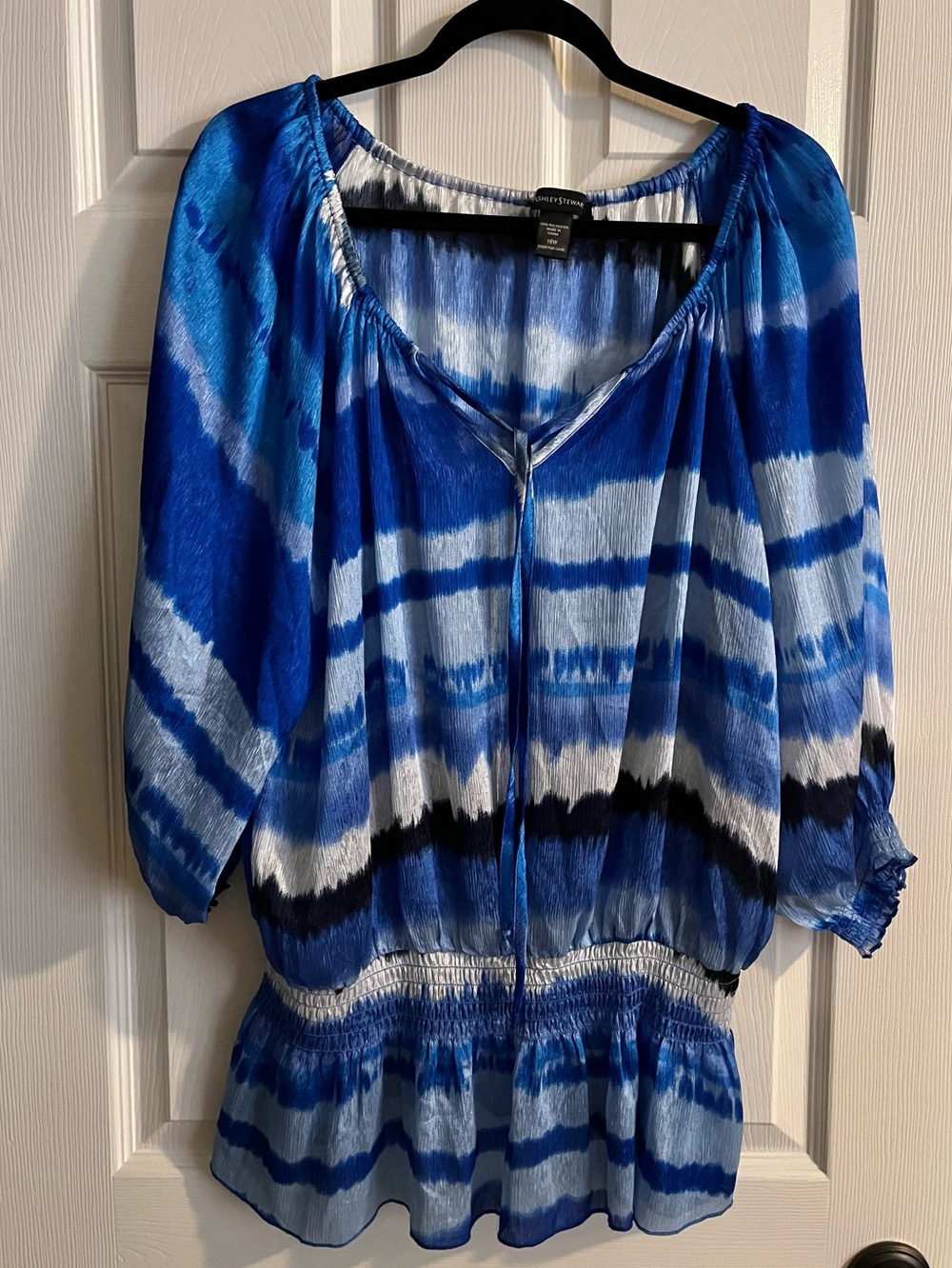 Ashley Stewart Multi-Blue Sheer Top Blouse Sz 16W/XL
